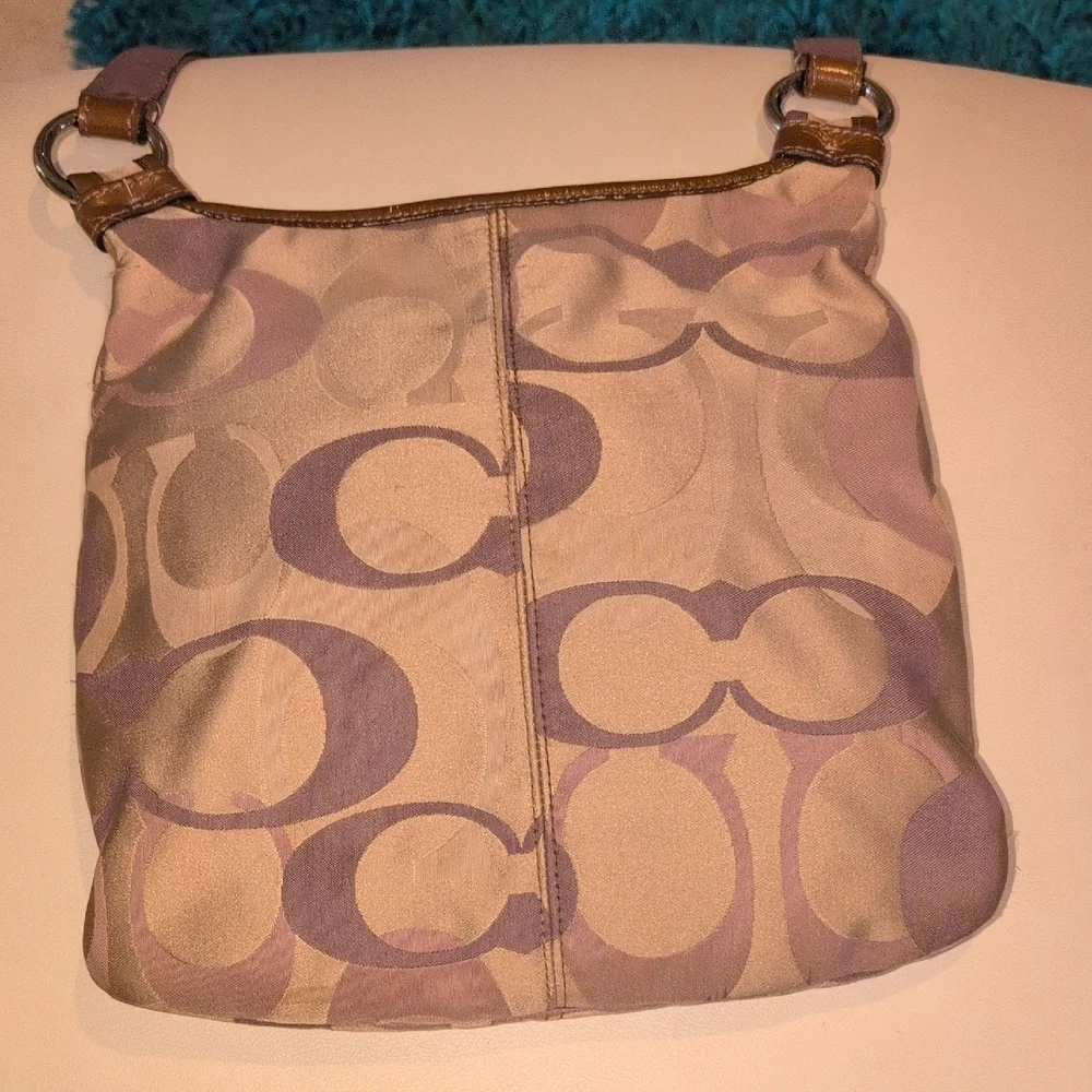 Coach Tan, Brown and Purple Crossbody Bag